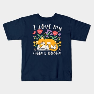 I Love My Cats & Books Kids T-Shirt